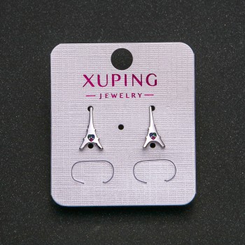 Náušnice Xuping rhodiované s modrými, zelenými a malinovými štrasami 13×7 mm +