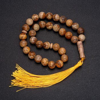 Mala z přírodního kamene – krajinový jaspis, 33 korálků, hladká kulička, průměr 10 mm, vložka z krajinového jaspisu