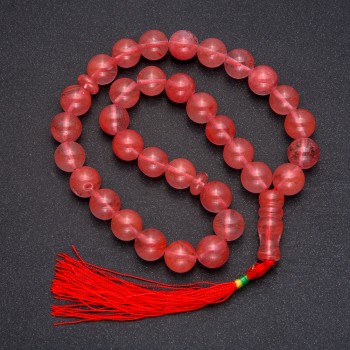 Růženec z přírodního chalcedonu, 33 korálků, hladká kulička, průměr 12 mm, vložka chalcedonu
