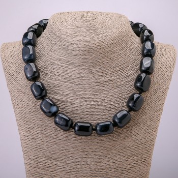 Náhrdelník z přírodního kamene – achát s očkami, blokový tvar 20×15 mm, délka 45 cm +