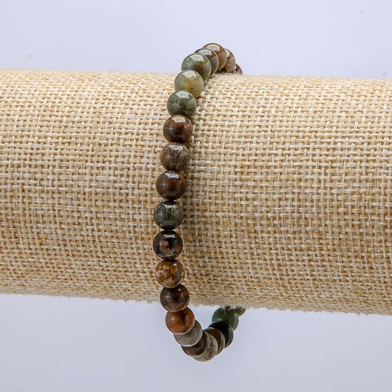 Náramek na gumičce z přírodního kamene, zelený jaspis, hladká kulička, průměr 6 mm, obvod 18 cm