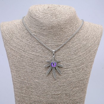 Кулон "Лист Конопель з оком дракона" 38х55мм на ланцюжку, довжина 65см колір сріблястий метал