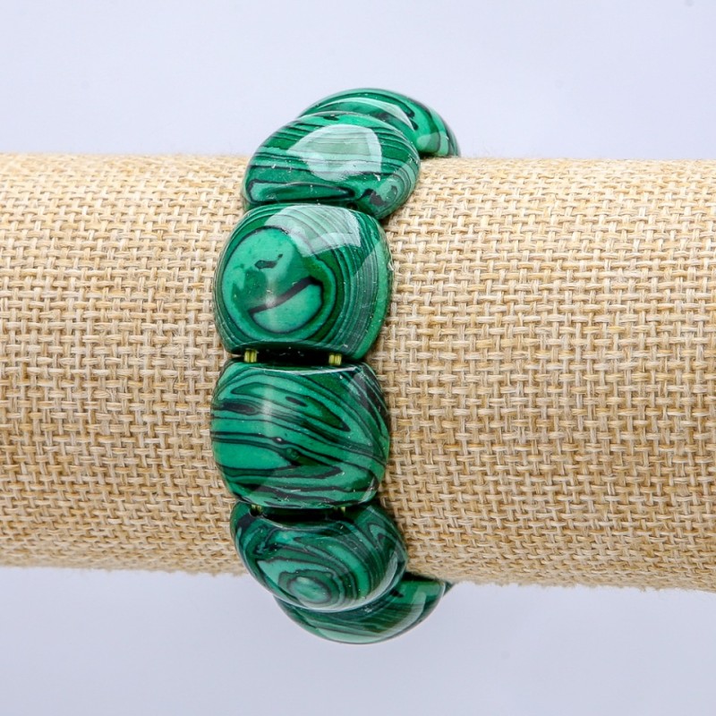 Náramek z malachitu na gumičce (tlačené) hladké články 21×17 mm+