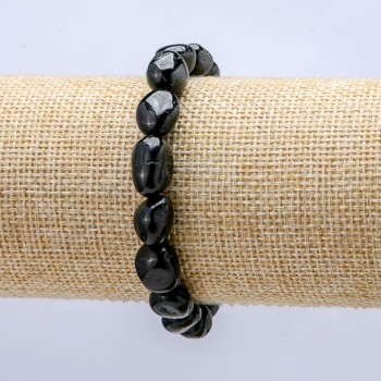 Náramek na gumičce z přírodního achátu, galvanicky pokovený, průměr 8×10 mm+