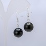 Náušnice se stříbřitým obsidiánem, průměr 14 mm, délka 30 mm
