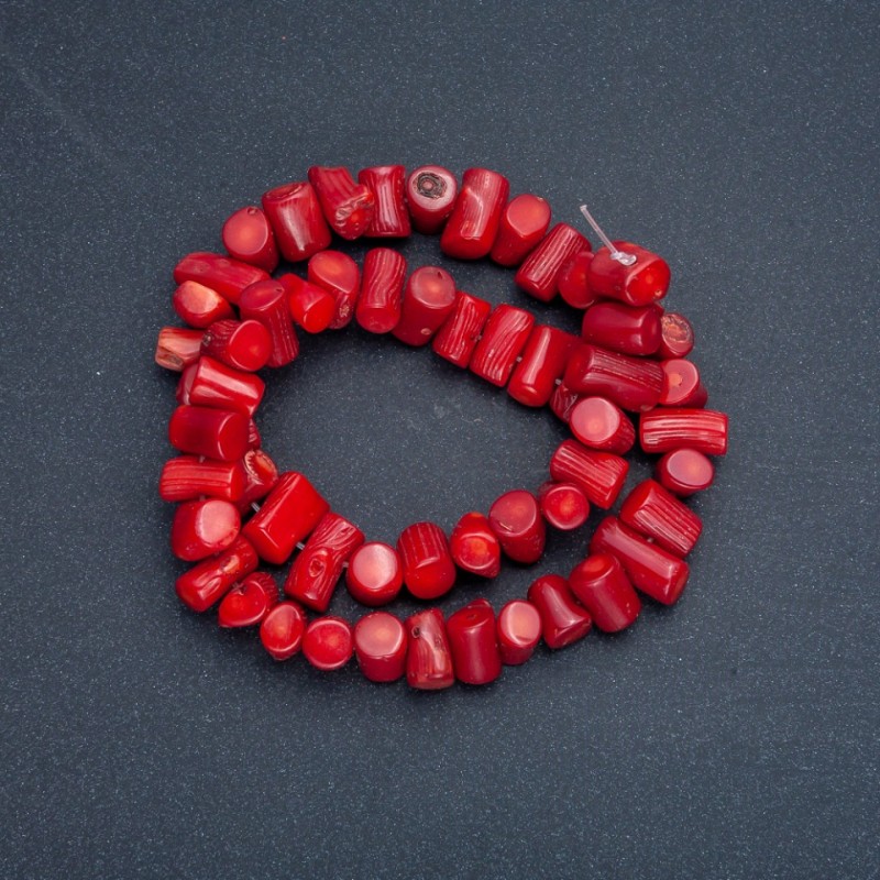 Korálky na niti z přírodního korálu, broušené, průměr 11×6 mm, délka 39 ± (Cena za 100 g)