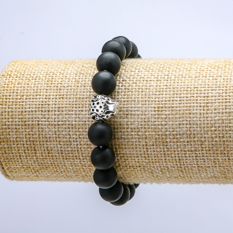 Náramek na gumičce ze šungitu (umělý), průměr 10 mm ± Leopardí vzor, délka 18 cm ±
