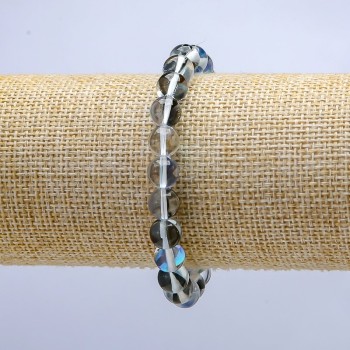 Náramek z opálového skla, modrý chameleon, na gumičce, hladký korálek, průměr 8 mm, délka 18 cm