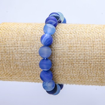Náramek na gumičku z modrého matného achátu, průměr 10 mm, délka 18 cm+