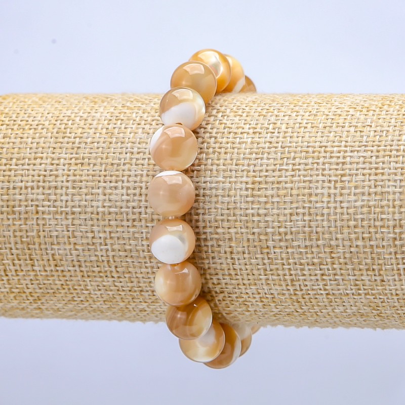 Náramek z přírodní perleti béžový, hladká korálka, průměr 10 mm, délka 18 cm