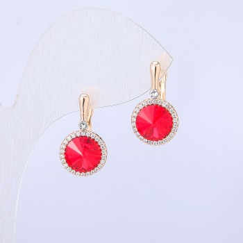 Сережки Xuping Позолота 18К з кристалами Swarovski та білими стразами, діаметр 19х10мм +