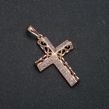 Přívěsek Xuping pozlacený 18K, kříž se bílými štrasovými kamínky, rozměr 37 × 22 mm +
