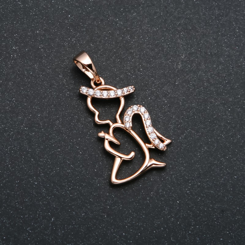 Přívěšek Xuping – Pozlacený 18K – Anděl s bílými krystaly, průměr 27×14 mm
