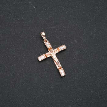 Přívěsek Xuping 18K pozlacení – kříž se bílými štrasami, rozměr 35×21 mm
