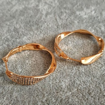 Сережки Xuping кільця Позолота 18К з білими стразами, товщина 6мм + -, діаметр 30мм +