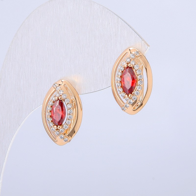 Náušnice Xuping pozlacené 18K s bílými a červenými krystaly, průměr 15×10 mm +