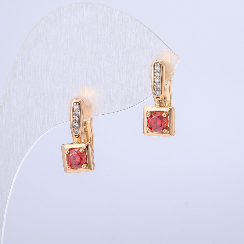 Nádherné náušnice Xuping pozlacené 18K s bílými kamínky a červeným krystalem, průměr 16×7 mm +
