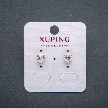Сережки Серце Xuping Сережки пусети Позолота 18К з білим кристалом, діаметр 6мм +