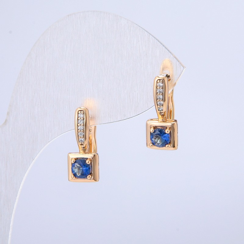 Náušnice Xuping pozlacené 18K se bílými štrasovými kamínky a modrým krystalem, průměr 15×6 mm +