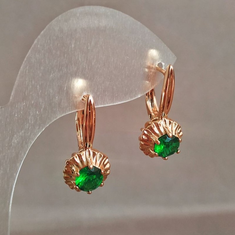 Náušnice Xuping s pozlacením 18K a zeleným krystalem, průměr 27×10 mm +