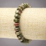 Náramek na gumičce z přírodních kamenů jaspisu, heliotropu a unakitu, hladký rondel, průměr 9×7 mm+