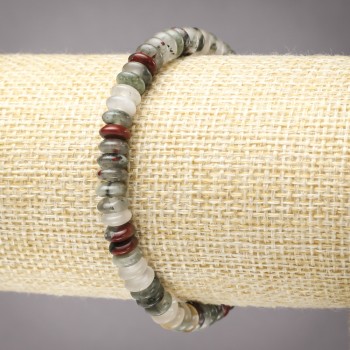 Náramek na gumičce z přírodního kamene heliotropu, hladké rondelové korálky, průměr 6×3 mm+