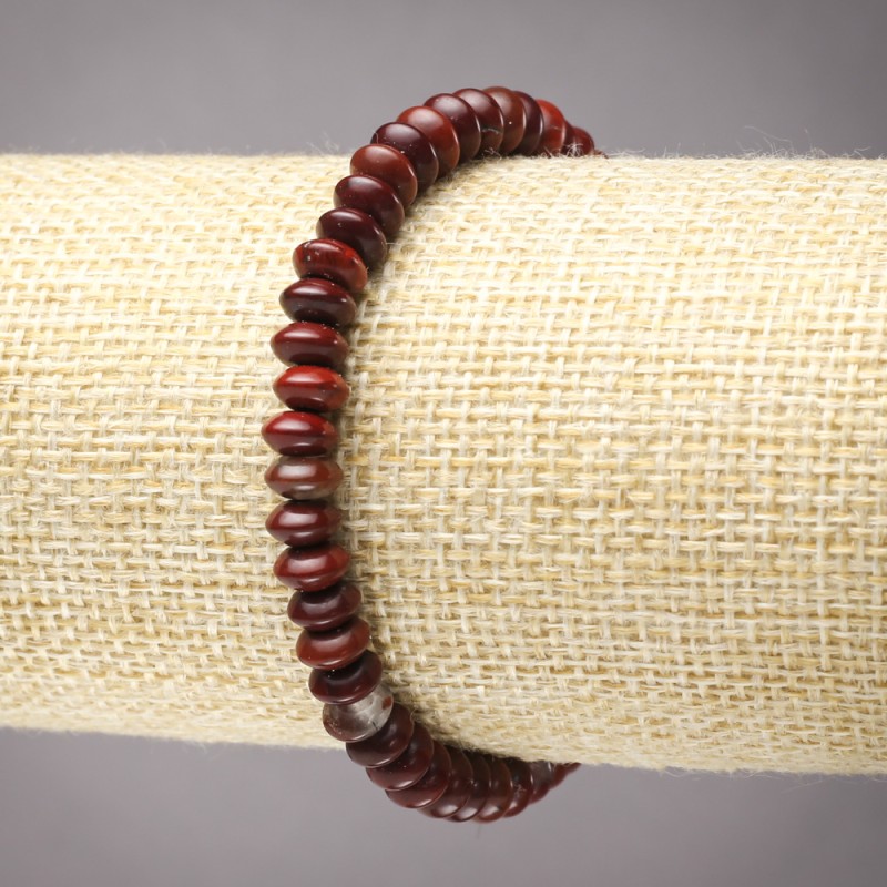 Náramek na gumičce z přírodního kamene Červený jaspis hladký rondel, průměr 6×3 mm+