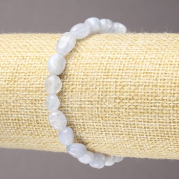 Náramek z elastické gumičky z přírodního kamene – modrý achát, leštění, průměr 10×8 mm