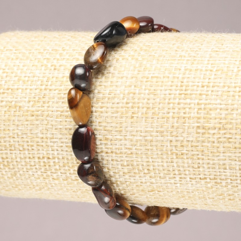 Náramek na gumičce z přírodních kamenů Býčí oko, Sokolí oko a Tygří oko, leštěné, průměr 6×8 mm+