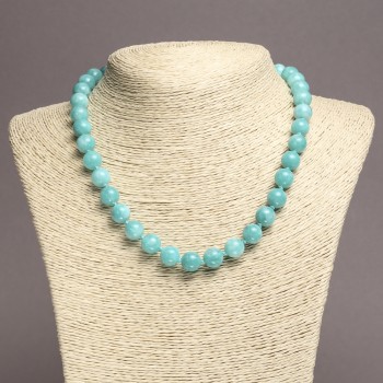 Náhrdelník z akvamarínu — hladké korálky, průměr 10 mm, délka 45 cm