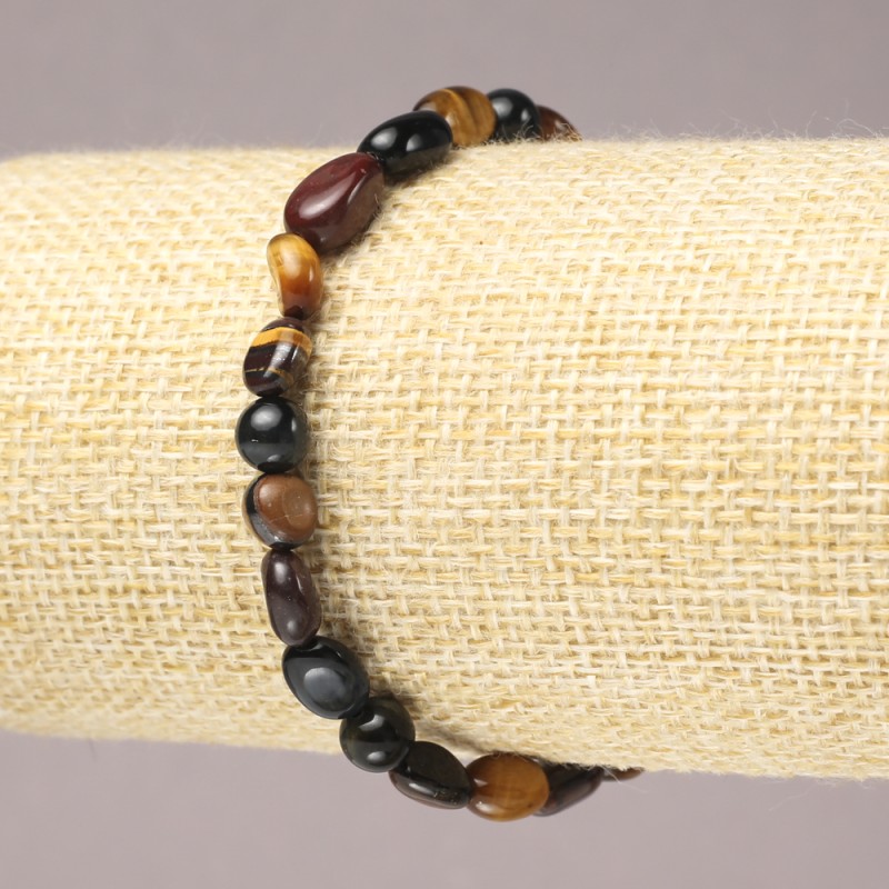 Náramek na gumičce z přírodních kamenů tygří oko, býčí oko a sokolí oko, facetované, průměr 8×6 mm +