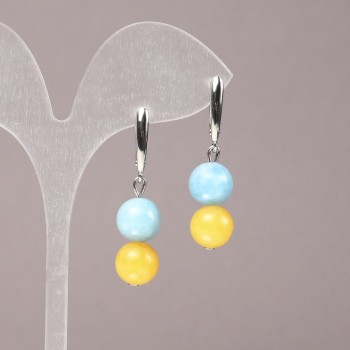 Náušnice z přírodních kamenů akvamarín a citrín, průměr 10 mm ±, délka 40 mm ±