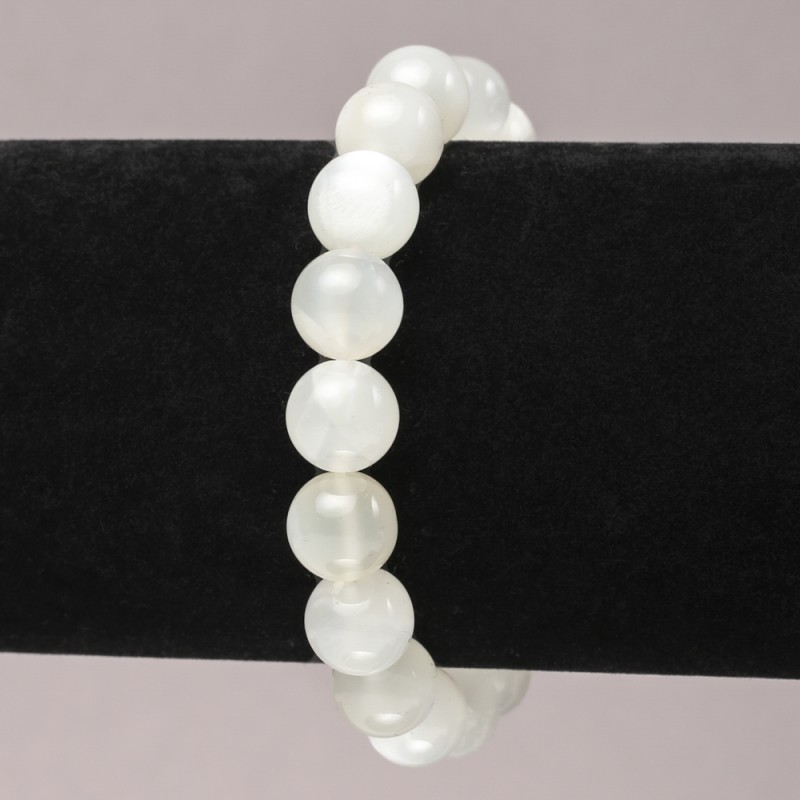 Náramek na gumičce z přírodního adularitu – hladká kulička, průměr 10 mm+