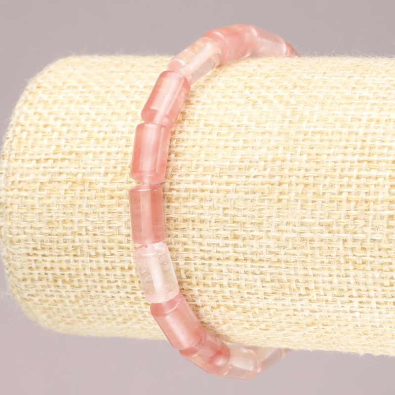 Náramek na gumičce z přírodního chalcedonu, hladké cylindrické korálky o průměru 10×6 mm+