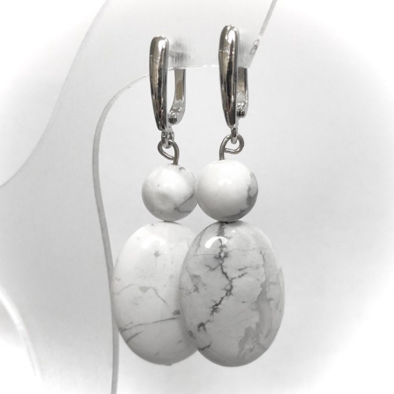 Náušnice z chalcedonu, přírodní kámen, průměr kuliček 10 mm, 24×18 mm ±, délka 50 mm ±