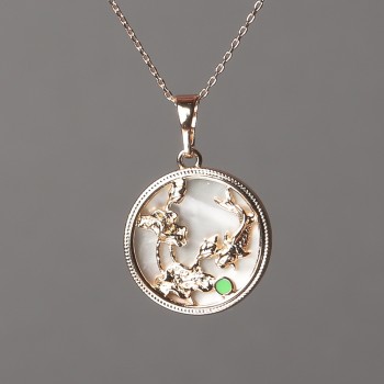 Řetízek Xuping 18K pozlacený s přívěskem z perleti a zeleným smaltem, 15 mm, tloušťka 0,5 mm, délka 48 cm