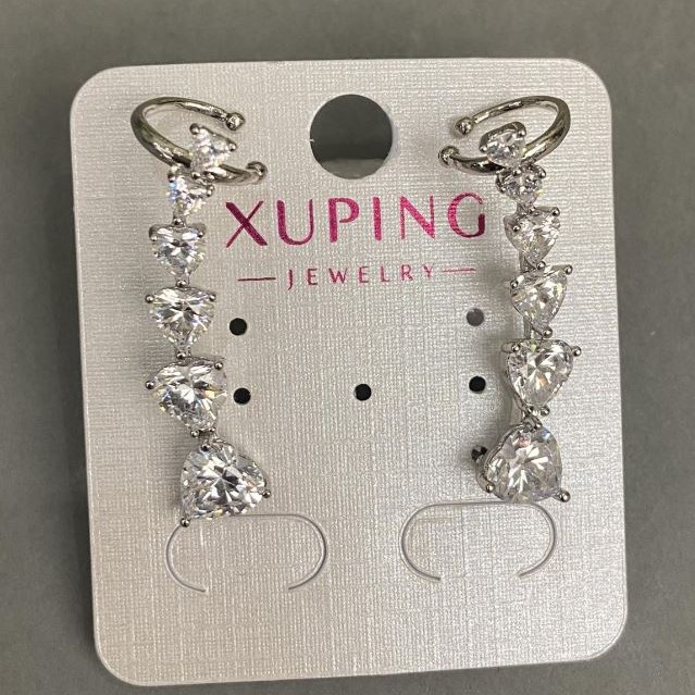 Náušnice s peckou Xuping rhodiované s bílými krystaly ve tvaru srdce 32×10 mm +