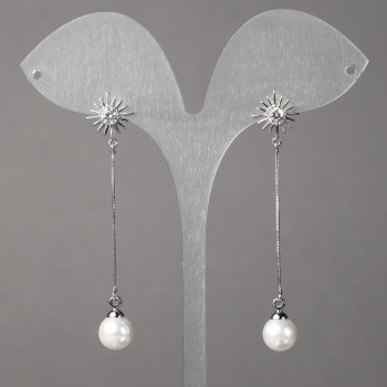 Náušnice peckové s kuličkami Xuping rhodiované se krystaly, korálky a přívěsky 12 mm ±, délka 58 mm ±, tloušťka 0,7 mm ±