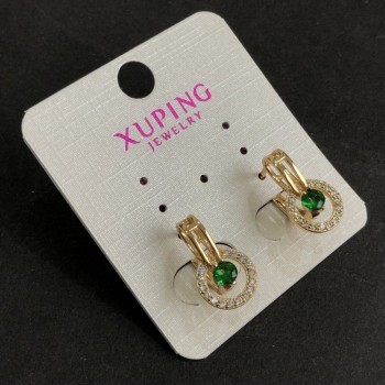 Náušnice Xuping pozlacené 18K se zelenými kameny a bílými krystaly 17×10 mm