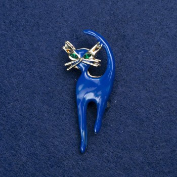 Brožka Koťátko ze zlatistého kovu, email a štras 45×40 mm +