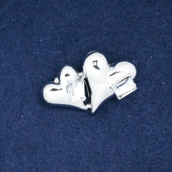 Brož Srdce ze stříbrného kovu a krystalů 38×24 mm +