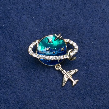 Brož Planeta ze zlatého kovu a smaltu 27×30 mm +