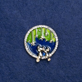 Brož Planeta zlatistého kovu, smaltu a štras, 25 mm +