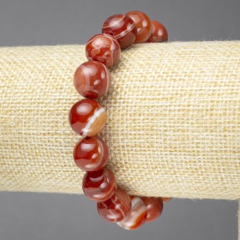 Náramek na gumičce z přírodního oranžového achátu, hladké korálky, průměr 12 mm+