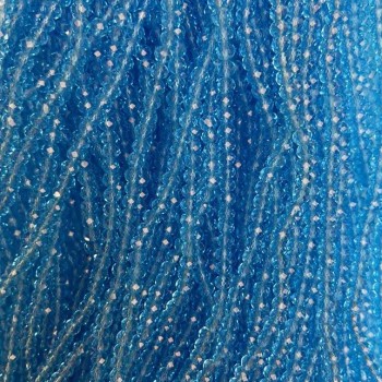 Korálky českého křišťálu na šňůrce, modré průhledné rondelové korálky, průměr 3,5×3 mm, délka 33 cm