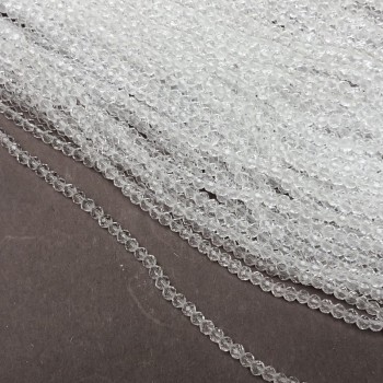 Korálky Český křišťál na vlascové niti bílé průhledné brusované rondely, průměr 3×2,5 mm, délka 36 cm +/-