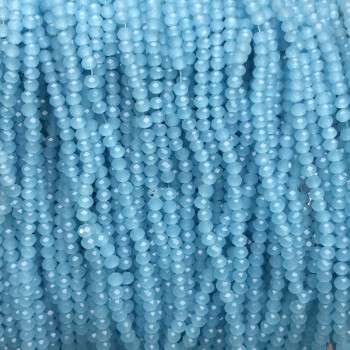 Korálky z Českého křišťálu na vlascové šňůře, nebesky modré matné broušené rondely, průměr 3×2,5 mm, délka 36–38 cm +