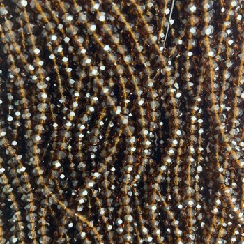 Korálky z českého křišťálu na niti, hnědo-průhledné broušené rondely, průměr 3,5×3 mm, délka 32 cm