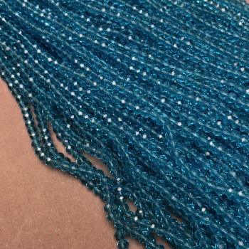 Korálky z českého křišťálu na vlascové šňůře – modro-zelené brusované rondely, průměr 3,5×3 mm, délka 36–38 cm
