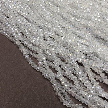 Korálky Český křišťál na vlascu bílé průhledné s benzínovým leskem, brusovaný rondel, průměr 3,5×3 mm, délka 36–38 cm +